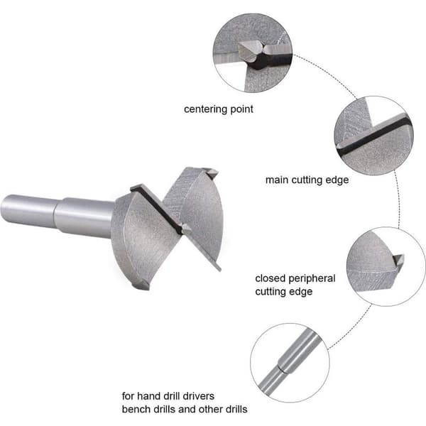 19-dele træborebitssæt (10 mm - 40 mm) hårdmetalfræser, til installation af sfæriske døre og skuffer, formningsbits til at lave rene