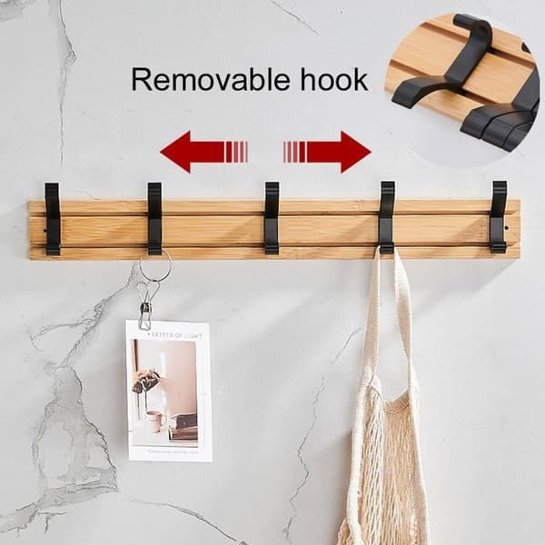 Väggmonterad klädhängare med 5 krokar - Bambu & aluminiumlegering - Vit - 50 cm