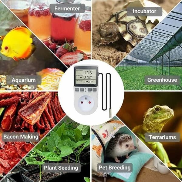 230V 16A digital termostatstik med 1,7m probe – -40°C til 120°C, opvarmning/køling, timer