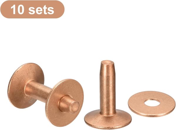 10 set kopparnitar och brickor, 10x3,3x14mm solida kopparnitar för läder DIY hantverkstillbehör, kopparton
