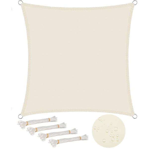 Firkantet solseil 2x2 m, vanntett 93 % UV-beskyttelse, beige polyester med ringer i rustfritt stål