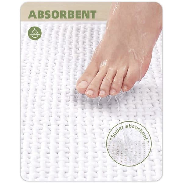 Skridsikker bademåtte 40 x 60 cm - absorberende hvid chenille, vaskbar, hurtigtørrende