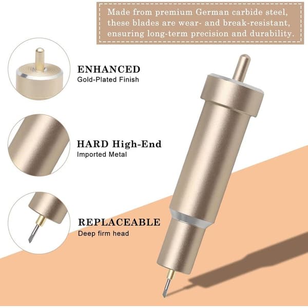 Pakke med 4 førsteklasses erstatningsblader med etui, kompatibel med Cricut Maker, Maker 3, Air 3, Air 2, Explore 3 (Gull)