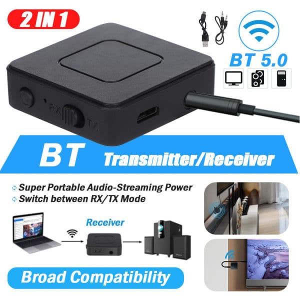 Bluetooth 5.0 mottaker sender trådløs lydadapter 3,5 mm