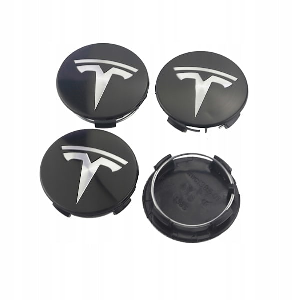 4-Pack - Tesla Navkapslar / Hjulnavsemblem Svart\/silver
