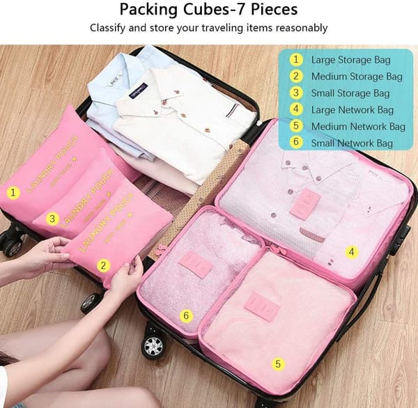 Resväska Organizer Packs, 6 st Resepackningskuber Set för Kläder Resväskor Organisation Förvaringsväskor Rosa