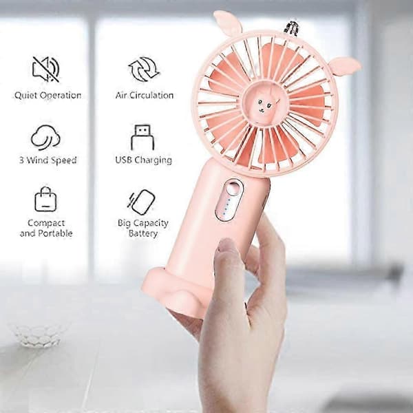 Handhållen fläkt, USB-bordsfläkt, för resor, kontor, rum, hushåll - Rosa