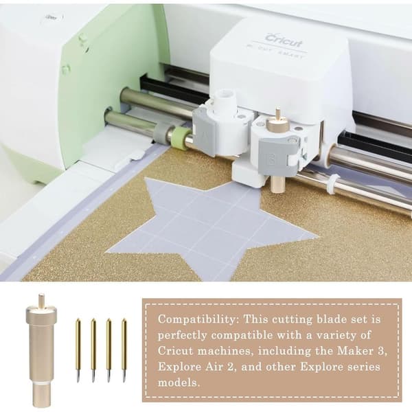Förpackning med 4 premiumreservblad med fodral, kompatibel med Cricut Maker, Maker 3, Air 3, Air 2, Explore 3 (guld)