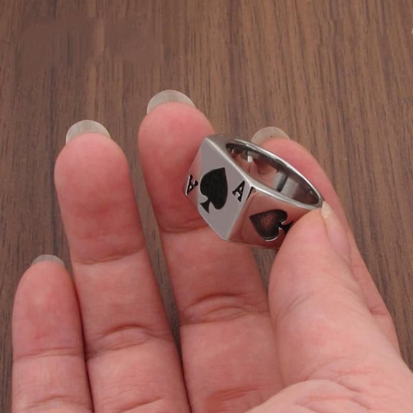 Herr Dam Rostfritt Stål Ring Poker Spader Ess Silver Svart A917-165
