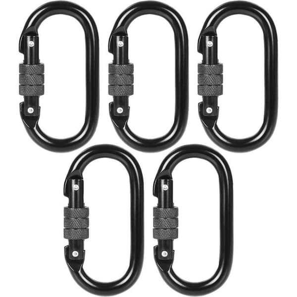 Klätterkarbiner, 5-pack - Rostfritt stål - 20 kN - Låsbar oval