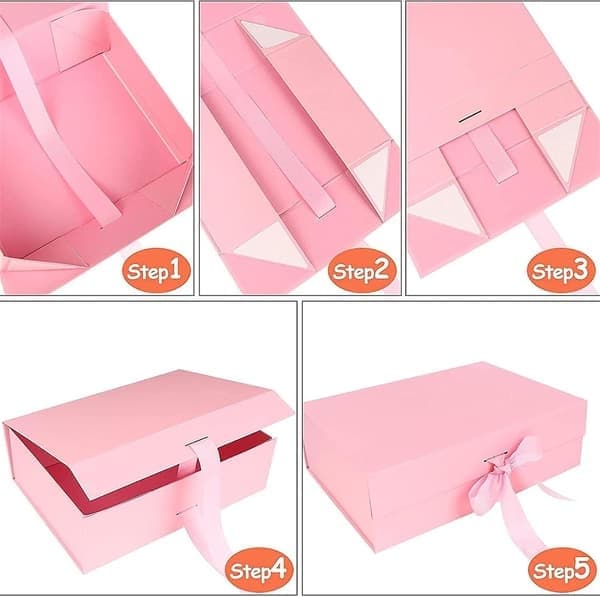 Presentask med rosett, magnetisk presentask, presentask med lock, presentask, återanvändbar dekorativ ask, presentförpackning med band, presentask Rosa Pink