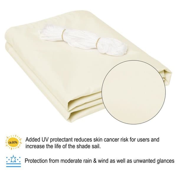 Firkantet solseil 2x2 m, vanntett 93 % UV-beskyttelse, beige polyester med ringer i rustfritt stål