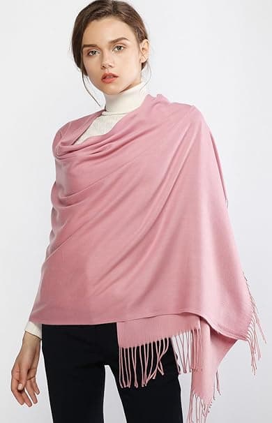 Dame skjerf Pashmina sjal og omslag for bryllupsskjerf for kvinner vinter (rosa)
