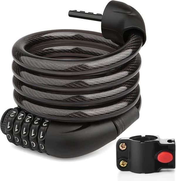 125 cm sykkellås med kabel - 12 mm kabel - 5-sifret lås