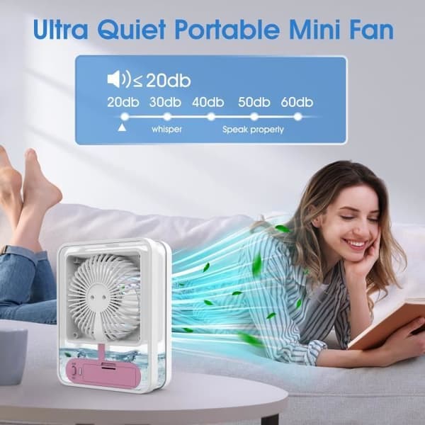 Mini Portabel Luftkonditionering, Tyst Rumsfläkt, Mobil Luftkonditionering, USB Uppladdningsbar Liten Luftfuktare 2500mAh