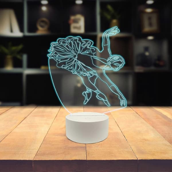 Dans 3D LED bordlampe, poserende balletdanser ærbødighed klassisk musik, optisk illusion akrylglasplade