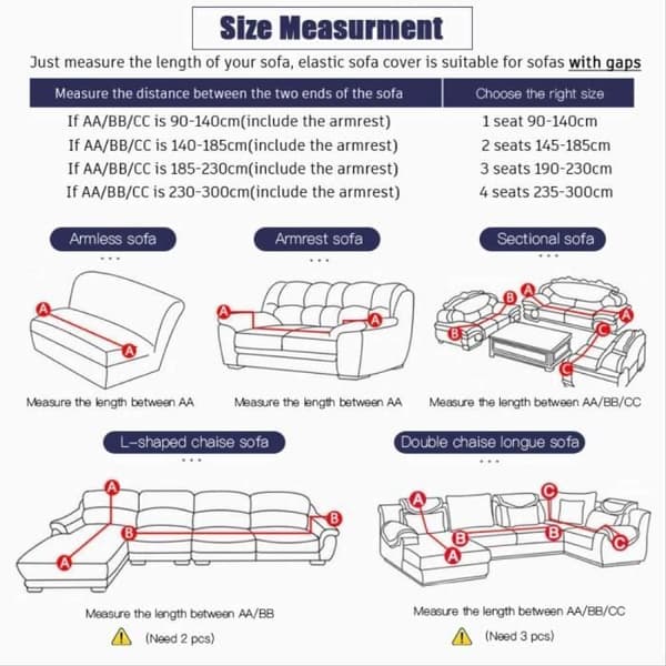 Stretchöverdrag för 3-sits/hörnsoffa L 190-230 cm - ljusgrå