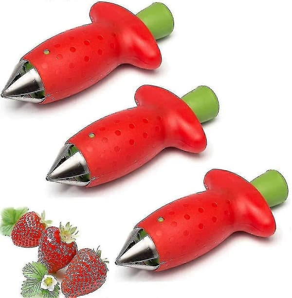 Pakke med 3 røde fruktutkernere, jordbærfjerner, tomatfjerner, tomatfruktutkjerner