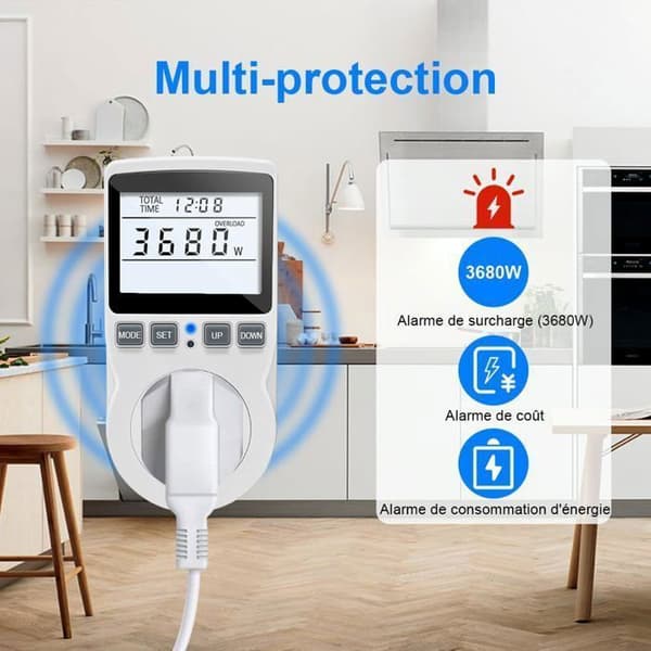 KETOTEK Plug-in Wattmeter, Strømmåler, Bakgrunnsbelyst LCD-skjerm, 11 Moduser
