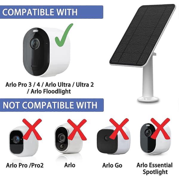 Solpanelladdning för Arlo Ultra/Ultra 2/Pro 3/Pro 4/Pro 3 Floodlight/Go 2 4W