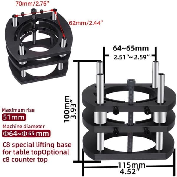 Justerbar fræselift 54 mm – sort aluminiumslegeringsbase, håndsving