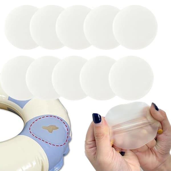 Sæt med 10 selvklæbende PVC pool/spa reparationslapper, 6 cm – til oppustelige genstande