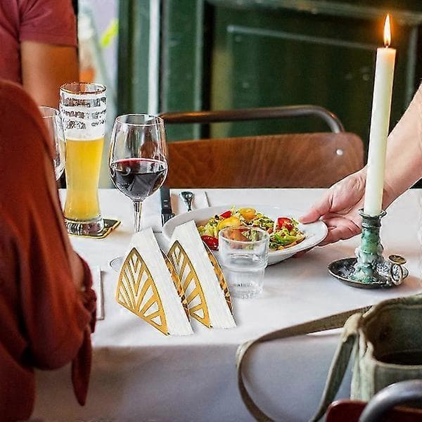 Sæt med 2 trekantede serviettholdere i rustfrit stål til køkkenbord spisebord guld guld