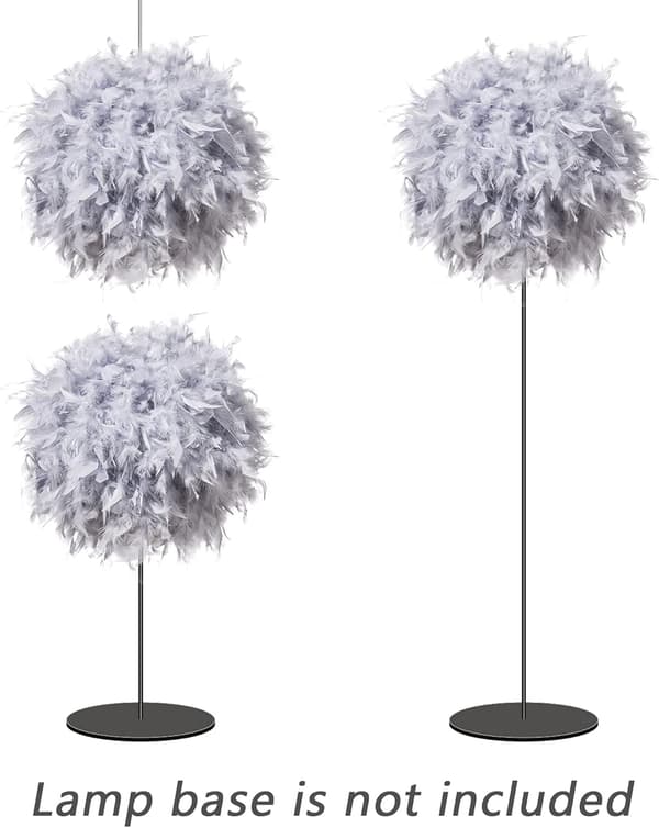 Fjerlet skærm til loftspendel, fluffy lampeskærm til bordlampe og gulvlampe, soveværelse diameter 30 cm, grå