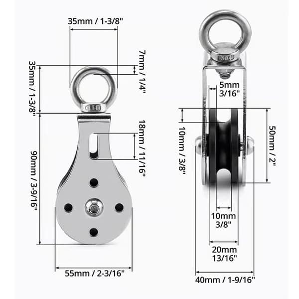 360° Roterende Blokremskive - 304 Rustfrit Stål - 300 kg Bæreevne - Til Reb ≤7 mm
