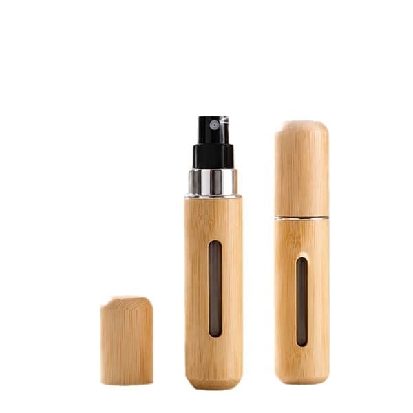 Mini resesprayflaska i bambu, fickstor atomizer för parfym och toner