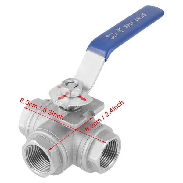 3-veis kuleventil i rustfritt stål SUS304 DN20 (3/4\") -20–200°C