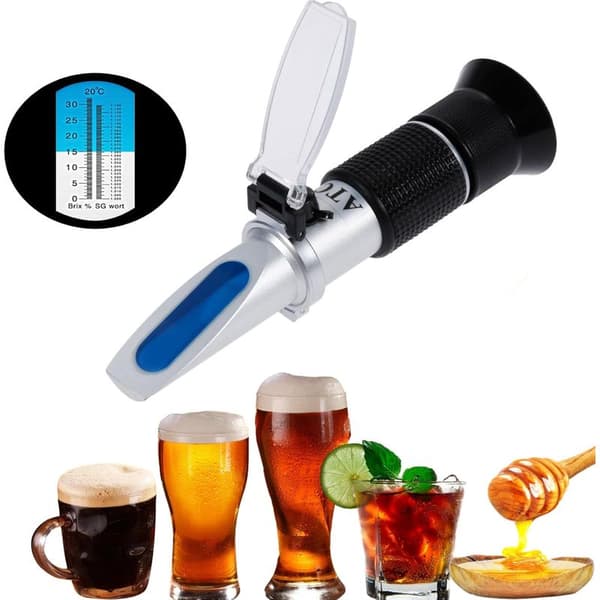 Brix refraktometer, ølvortrefraktometer, dobbel skala – Egenvekt 1,000–1,120 og Brix 0–32 %, erstatter hydrometer for hjemmebrygging