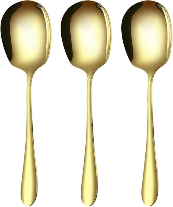 3 stk. store serveringsskeer i rustfrit stål til buffet, til servering i køkken, madlavning, restaurant, banket (guld-11)