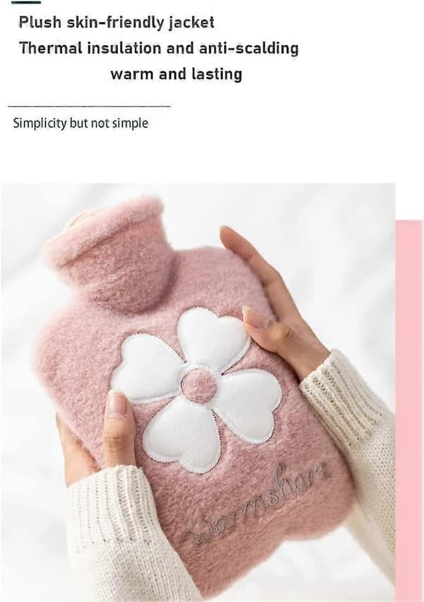 Varmvattenflaska Tecknad Plysch Bärbar Mini 1000ML-Rosa