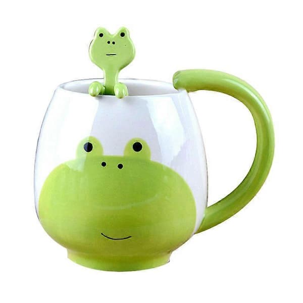 Handmålad kaffekopp Härlig Panda/Groda/Katt/Gris Keramisk Mugg Tekopp Inklusive Tesked