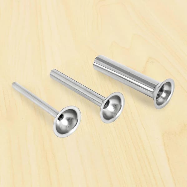 3 stk pølsestopper i rustfritt stål - fyllingsrør og trakter