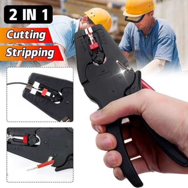 2-i-1 Selvjusterende Multifunktionel Kabelafisolering — Kabelklipper & Krymper, 180 mm