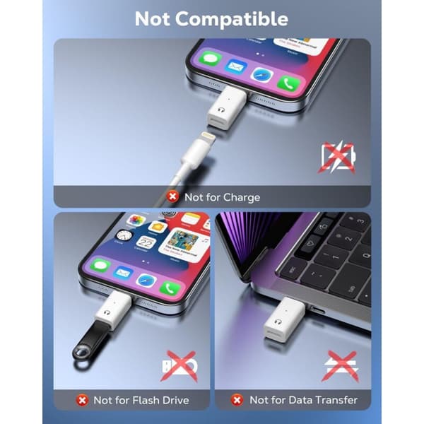 Lightning til USB-C lydadapter, USB-C til Lightning-adapter for hodetelefoner og øretelefoner kompatibel med iPhone Air 17, 16, 15 Pro Max Plus og
