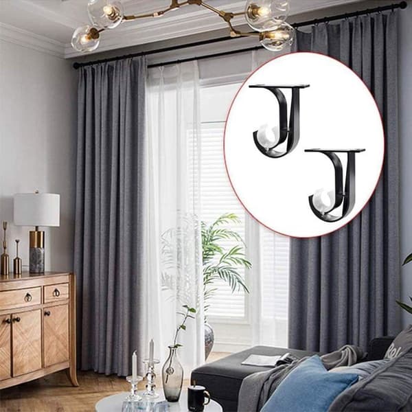 Sæt med 4 sorte gardinstangbeslag i aluminiumslegering – væg-/loftmontering