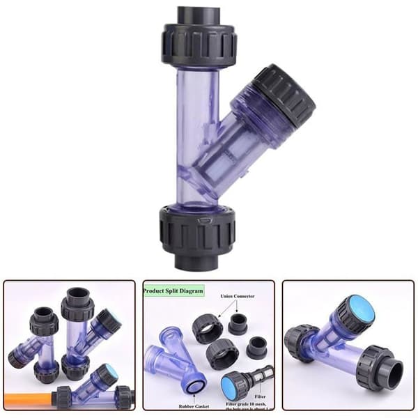 20 mm PVC Y-filter (20-63 mm justerbar indvendig diameter) - netfilter til akvarier og vanding