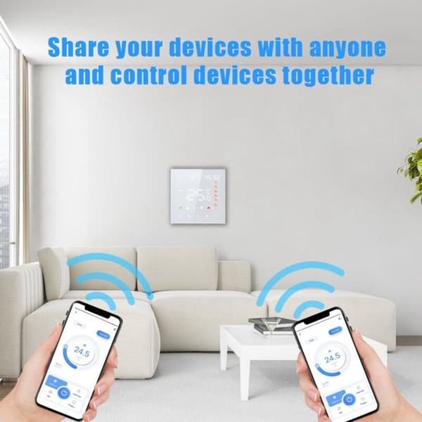 16A WiFi Smart Termostat, Programmerbar (5+2/6+1), Stemmestyring – Sort