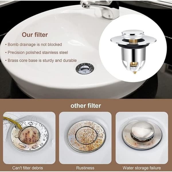 Universal Pop-up Håndvaskafløb - Rustfrit Stål - 34-40 mm - Pakke med 2