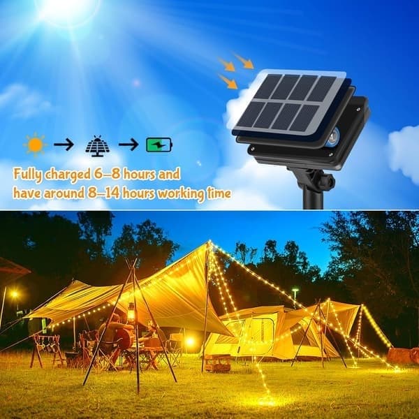 Solcellsslinga Utomhus Trädgård, 5M50LED Solcellsdriven Ljusslinga Vattentät, 8 Lägen Koppartråd Solcellslampor Varmvit Warm White