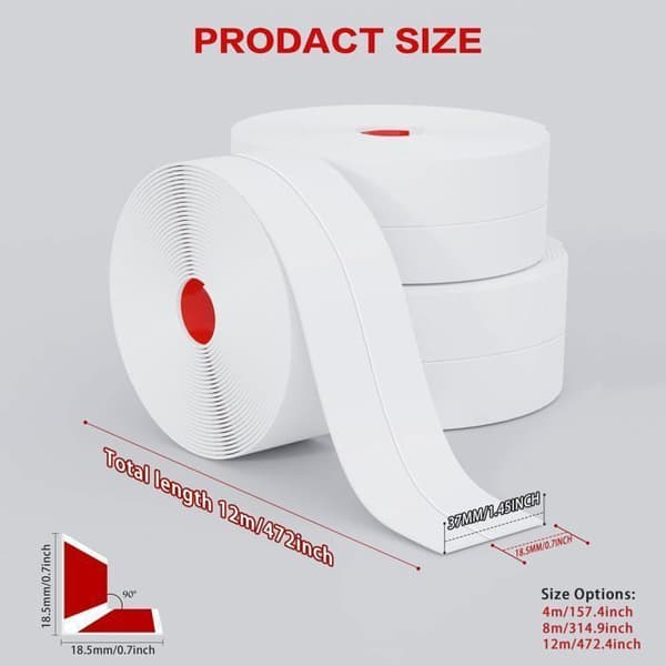 Selvklebende hvit silikon tetningslist 4m x 3.8cm - baderomslist