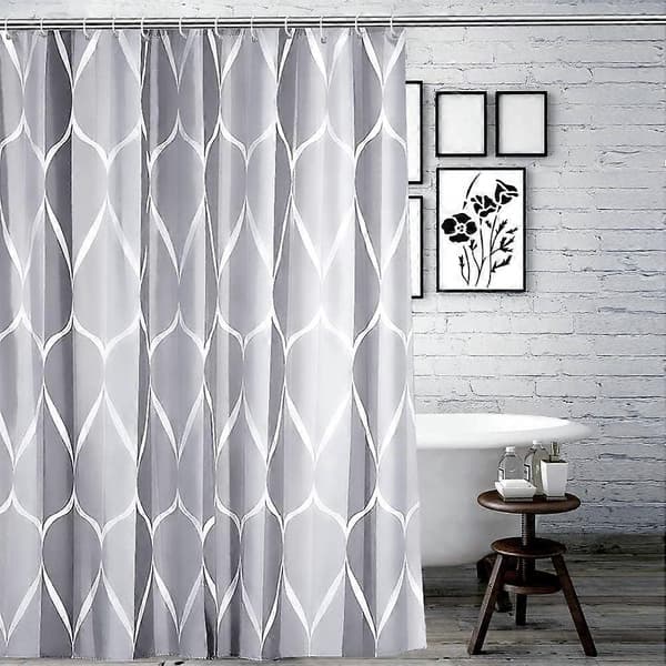 Duschdraperi, vattentät gallerdesign och polyester, badrumsduschdraperi 180x180, hållbart och tvättbart, grått duschdraperi med 12 krokar