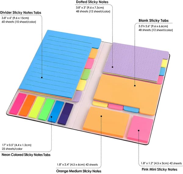 Sticky Notes Sæt Selvklæbende Post-it til Journalføring Notesbog Planlægger Kontor Skole