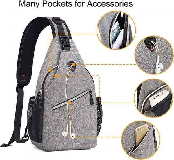 Slingryggsäck, mångsidig crossbody axelväska för resor och vandring