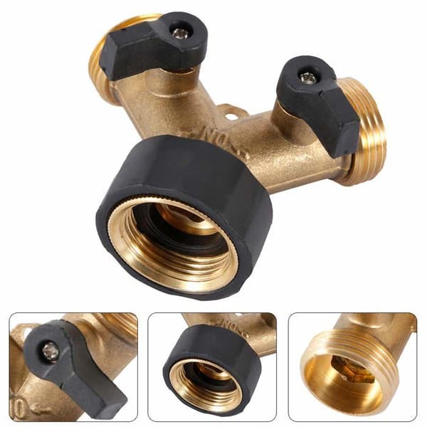2-vejs 3/4\" messing Y-splitter – dobbelt hane med anti-drypventiler til haven
