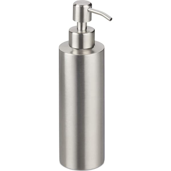 Påfyllningsbar tvålpump i borstat rostfritt stål – 350 ml, silverfinish, elegant och hållbar design