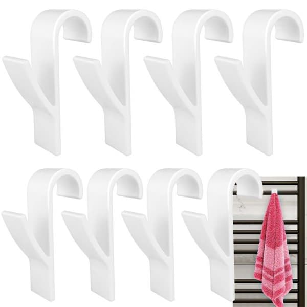 Sett med 8 hvite radiatorhaker – for håndklestativ, rør ≤ 2,5 cm